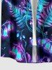 Glitter Tropical Leaf Flower Print Hawaii Button Pocket Shirt For Men -  
