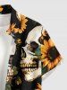 Skulls Sunflower Leaf Print Hawaii Button Pocket Shirt For Men -  