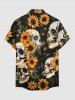 Skulls Sunflower Leaf Print Hawaii Button Pocket Shirt For Men -  