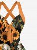 Skulls Sunflower Leaf Print Hawaii Halter Crisscross Strappy A Line Dress -  