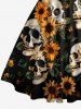 Skulls Sunflower Leaf Print Hawaii Halter Crisscross Strappy A Line Dress -  