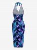 Glitter Tropical Leaf Flower Print Hawaii Convertible Beach Cover Up -  