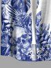 Skulls Tropical Leaf Hibiscus Flower Print Hawaii Button Pocket Shirt For Men - Bleu 5XL