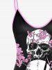 Plus Size Skulls Floral Print Cami Top(Adjustable Shoulder Strap) - Noir 2X