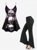 Plus Size Skulls Floral Print Cami Top(Adjustable Shoulder Strap) - Noir 2X