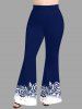 Rose Flower Leaf Skull Colorblock Print Flare Pants -  