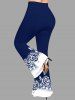 Rose Flower Leaf Skull Colorblock Print Flare Pants -  
