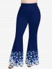 Flower Leaf Colorblock Print Flare Pants - Bleu profond M