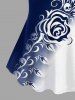 Rose Flower Leaf Skull Colorblock Print T-shirt - Bleu profond XS