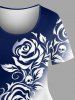 Rose Flower Leaf Skull Colorblock Print T-shirt - Bleu profond XS