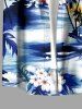 Hibiscus Flower Coconut Tree Sea Waves Print Buttons Pocket Hawaii Shirt For Men - Bleu 5XL