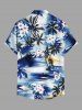 Hibiscus Flower Coconut Tree Sea Waves Print Buttons Pocket Hawaii Shirt For Men -  