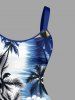 Hibiscus Flower Coconut Tree Sea Waves Print Hawaii Tank Dress - Bleu profond M