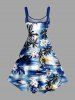 Hibiscus Flower Coconut Tree Sea Waves Print Hawaii Tank Dress - Bleu profond M