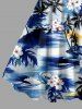 Hibiscus Flower Coconut Tree Sea Waves Print Hawaii Tank Dress - Bleu profond M