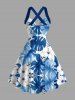Skull Hibiscus Flower Tropical Leaf Print Crisscross Straps Bowknot Hawaii Tank Dress -  