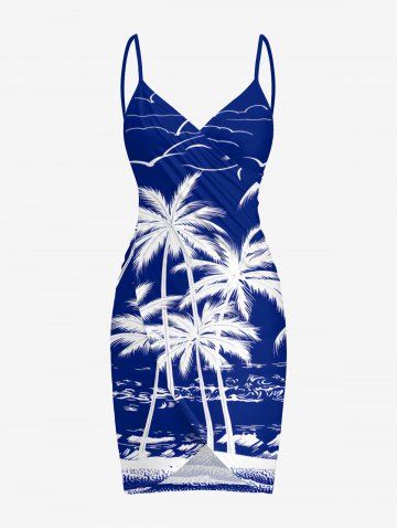 Coconut Tree Sea Waves Print Convertible Hawaii Beach Cover