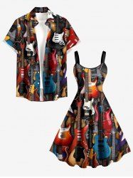 Musical Instruments Bass Print Matching Hawaii Beach Outfit For Couples - marron foncé 