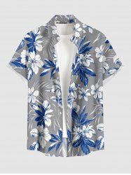 Flowers Leaf Print Buttons Pocket Hawaii Shirt For Men - Gris Clair XL