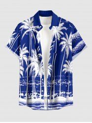 Coconut Tree Sea Waves Print Buttons Pocket Hawaii Shirt For Men -  