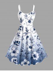Skull Hibiscus Flower Ombre Print Hawaii Tank Dress - Bleu 2X