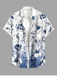 Skull Hibiscus Flower Ombre Print Buttons Pocket Hawaii Shirt For Men -  