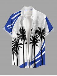 Coconut Tree Curve Colorblock Print Buttons Pocket Hawaii Shirt For Men -  