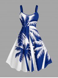 Coconut Tree Colorblock Print Hawaii Tank Dress -  