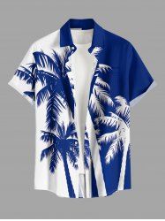 Coconut Tree Colorblock Print Buttons Pocket Hawaii Shirt For Men -  