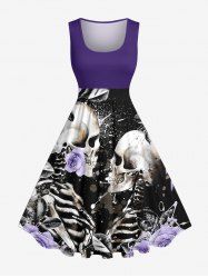Skulls Skeleton Lovers Flower Print Hawaii Vintage Swing A Line Dress -  