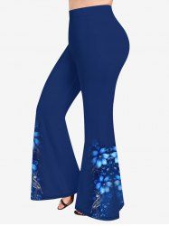 Pantalon évasé à imprimé floral ombré et symbole musical - Bleu profond 6X