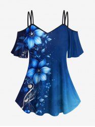 Flower Ombre Music Symbol Print Cold Shoulder Cami T-shirt -  