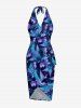 Glitter Tropical Leaf Flower Print Matching Hawaii Beach Outfit For Couples - Bleu profond 
