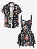 Robe débardeur trapèze à lacets avec imprimé tête de mort, guitare et radio, style rock and roll hawaïen - Noir M