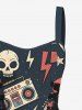 Skull Guitar Radio Print Hawaii Rock and Roll Lace Up A Line Tank Dress -  