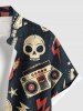 Chemise grande taille à imprimé tête de mort, guitare, radio, rock and roll hawaïen, boutonnée et poche pour homme - Noir M