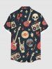 Plus Size Skull Guitar Radio Print Hawaii Rock and Roll Button Pocket Shirt For Men -  