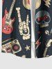 Plus Size Skull Guitar Radio Print Hawaii Rock and Roll Button Pocket Shirt For Men -  