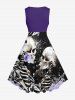 Skulls Skeleton Lovers Flower Print Hawaii Vintage Swing A Line Dress -  