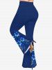 Pantalon évasé à imprimé floral ombré et symbole musical - Bleu profond 6X