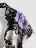Chemise hawaïenne à boutons et poche pour hommes - Imprimé crânes et fleurs pour amateurs de squelettes - Pourpre  S