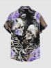 Chemise hawaïenne à boutons et poche pour hommes – imprimé crânes et squelettes amoureux et fleurs - Pourpre  M