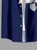 Contrast Colorblock Flower Print Hawaii Button Pocket Shirt For Men -  