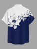 Contrast Colorblock Flower Print Hawaii Button Pocket Shirt For Men -  