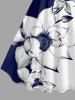 Contrast Colorblock Flower Print Hawaii A Line Dress - Bleu profond M