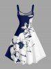 Contrast Colorblock Flower Print Hawaii A Line Dress - Bleu profond M