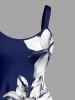 Contrast Colorblock Flower Print Hawaii A Line Dress - Bleu profond M