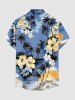 Coconut Tree Sea Hibiscus Flower Print Hawaii Button Pocket Shirt For Men -  