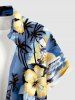Coconut Tree Sea Hibiscus Flower Print Hawaii Button Pocket Shirt For Men -  