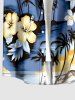 Coconut Tree Sea Hibiscus Flower Print Hawaii Button Pocket Shirt For Men -  